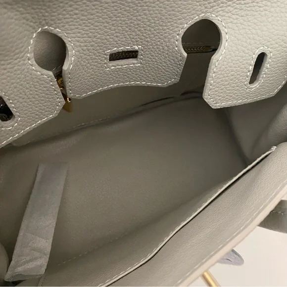 Gray Colorblock Structured 25 BK Leather Bag Lock & Key Satchel Crossbody S2 - Picture 10 of 16